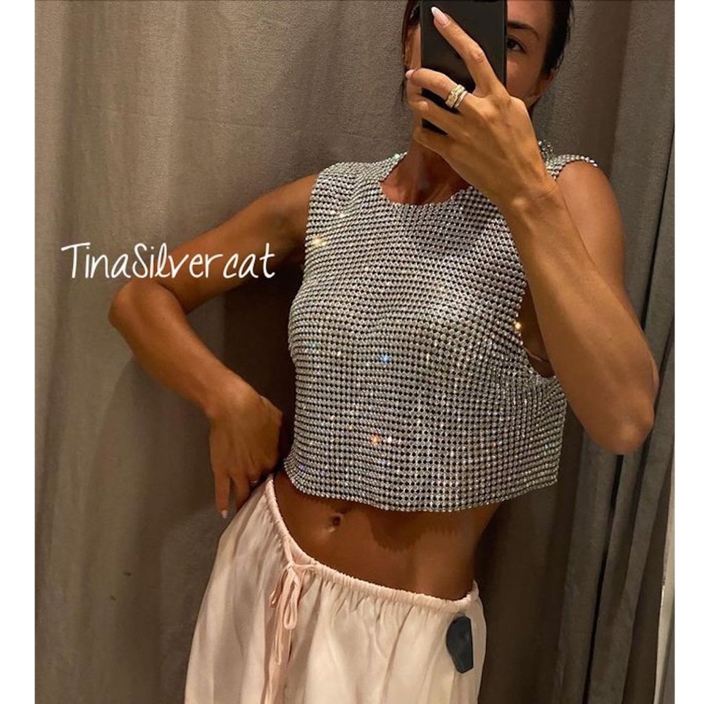 Zara Rhinestone Open Back Top NWT - Picture 13 of 17